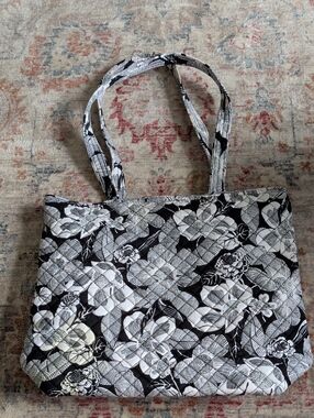 Vera Bradley Quilted Floral Tote Bag in Black & White